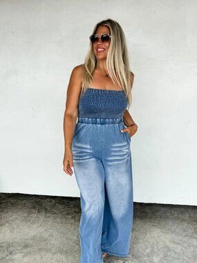 Blakely Denim Wide Leg Jumpsuit S/M Worn Once